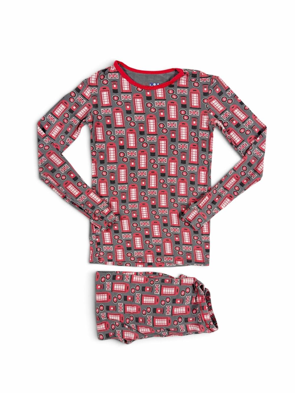 Kickee Pants Kids London Long Sleeve Pajamas Gray Red Size 12
